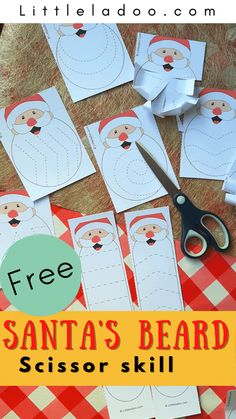 santa's beard scissors and paper cutouts on a table