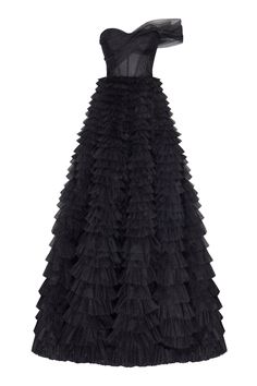 Timeless one-shoulder frill-layered ball gown in black - Milla Maxi Tulle Skirt, Milla Dresses, Tulle Balls, Tulle Maxi Skirt, Dress Weights, Princess Ball Gowns, Looks Party, Tulle Ball Gown, American Fashion Designers