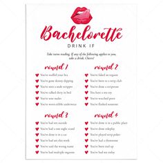 Ensure a wild party with this dirty bach party Drink If Game! Print the game, bring to your event, pour drinks all around and get ready to bare all to your friends as you run through the rounds. This dirty drink if game is the perfect addition to your girls night, hens party, bach party or bridal shower. Instant download. Dirty Bridal Shower Games, Stagette Games, Bach Party Games, Hens Night Games, Dirty Bachelorette Party, Drink If Game, Bachelorette Drink, Drink If, Wild Party