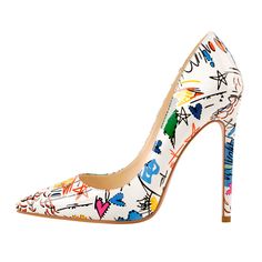 Graffiti Colorful Stiletto Pointed Toe 12cm High Heels Pumps Party High Heels, Basic Shoes, High Heel Dress, Slip On Pumps, Pumps Heels Stilettos, Classic Pumps, Wedding Heels, Stiletto Pumps, Fashion High Heels