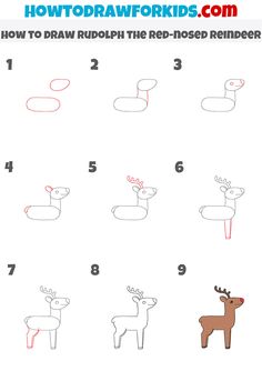 how to draw rudolph the red - nosed reindeer for kids with easy step by step instructions