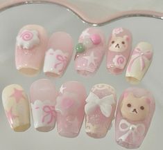 #naildesign #nailart #inspiration Rilakkuma Korilakkuma, Kawaii Nail Art, Halloween Acrylic Nails, Short Coffin, Cute Simple Nails, Girly Acrylic Nails, Hello Kitty Nails, Pretty Gel Nails, Really Cute Nails