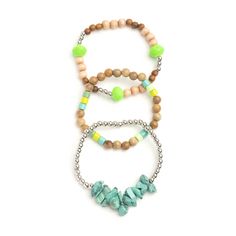 The Sapphire Bracelet merges five types of colorful beads — turquoise, enamel, neon green, soft wood and brass plated in rhodium — so you can mix, match, love and layer. Sold as a set of 3 Yellow Bracelet, Green Soft, Sapphire Bracelet, Sale Event, Neon Green, Mix Match, Bracelet Set, Turquoise Bracelet, Diy Jewelry