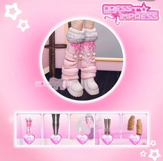 the doll is wearing pink boots with hearts on them