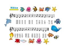 an image of music sheet with fish and sea animals on it's borders