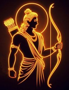 an illuminated image of the hindu god holding a bow and arrow