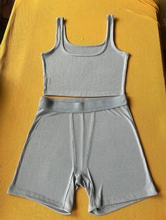 Women Ribbed Crop Tank Top High Waist Yoga casual Workout Sets 2 Piece Outfits Lounge Wear Tracksuit Summer Activewear, Womens Dress Tops, Summer Pattern, Workout Sets, Crop Tank Top, Beach Wear Dresses, Athleisure Outfits, Grey Leggings, Casual Sets