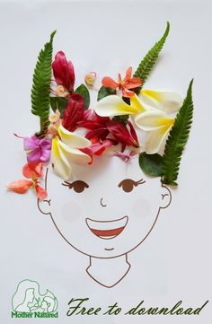 a woman with flowers in her hair and the words mother nature free to be downloaded