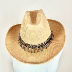 Vintage Cache Beaded & Embellished Straw Hat In One Size Fits Most. Never Worn. New With Tags. Perfect Condition. Fun To Wear To A Western Event Or Somewhere Sunny! Inner Hat Measurement - 21” Multicolor Beaded Beach Hat, Beaded Multicolor Beach Hats, Summer Brown Beaded Hat, Beaded Brown Wide Brim Hat, Brown Beaded Wide Brim Hat, Brown Wide Brim Beaded Hat, Bohemian Brown Party Hat, Western Event, Hat Bands