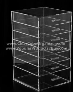 "HANDMADE HEAVY DUTY STYLE 3/8\" MATERIAL SIDES--DEEPER BOTTOM DRAWER. Displays Dimension This display is 7 pull out drawers Display dimension: 12\" x 12\" x 20 1/2\"H *All dividers are REMOVABLE (included 6 divider) *Bottom drawer is bigger 3 3/4 HIGH this way fit big nail polish like OPI or any other big products. *The others Drawers dimension: 11\"w x 11\"d x 2 1/2\"h ID *3/8\" clear acrylic/Lucite material sides. (HEAVY DUTY) *3/16\" clear acrylic/Lucite base and top. *NICE clear acrylic han Makeup Organization Vanity, Cube Organizer, Vanity Organization, Acrylic Organizer, Display Cases, Organize Drawers, Pull Out Drawers, Sewing Organization, Craft Room Organization