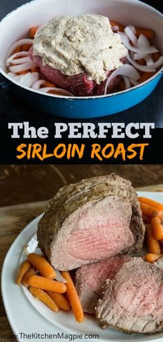 the perfect sirloin roast with carrots and onions is ready to be eaten