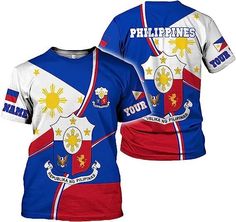 Personalized Philippines Shirts Filipino T Shirt Philippines Flag T-Shirt Filipino Philippine Flag Shirt Pinoy Flag2 PRODUCT INFORMATION 100% polyester blended fabric, offers outstanding durability, insulation, and wrinkle resistance. Machine wash in cold with similar colors/no bleach/low iron. Breathable, durable, and easy to care for. Moisture-wicking. Advanced 3D Printing Technology: This makes the NEVER FADE hoodies/shirt with machine washing or hand washing. USA standard size. Please refer Fan Merchandise Short Sleeve Tops With Front Print, Short Sleeve Sublimation Print Fan Apparel Shirt, Fan Apparel Shirt With Sublimation Print, Fan Apparel T-shirt With Custom Print And Short Sleeves, Short Sleeve Shirt With Sublimation Print For Fans, Multicolor Fan Merchandise Top With Front Print, Custom Print Short Sleeve T-shirt For Fans, Fan Apparel Custom Print Crew Neck Top, Fan Apparel Tops With Front Print And Short Sleeves