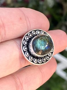 One-Of-a-kind, gorgeous, handmade, genuine labradorite gemstone oxidized, 925 sterling silver plated copper. Ring size: 7.5 6 grams stone weight. Round Labradorite Moonstone Ring Stamped 925, Bloodstone Necklace, Lapis Lazuli Pendant, Copper Ring, Victorian Rings, Labradorite Ring, Oxidized Silver, Ring Size 7, Fort Worth