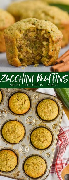 zucchini muffins in a muffin tin with the title overlay