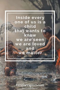 two young boys playing in the water with a quote from father and son on it