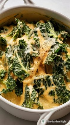 a casserole dish with broccoli and cheese