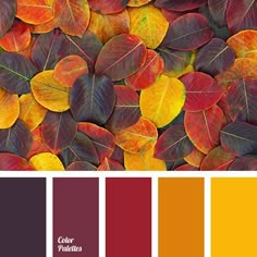 the color scheme is red, orange and yellow with leaves on it in different shades