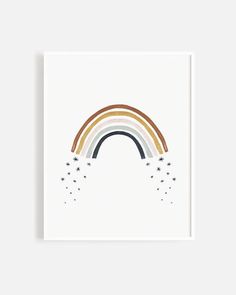 a white poster with a rainbow in the middle and stars coming out from underneath it