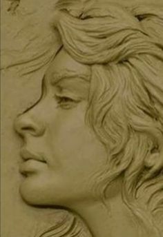 a drawing of a woman's face with her hair blowing in the wind