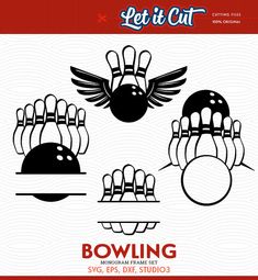 bowling ball and skittles with wings clipart cut file for cricut