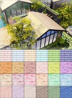 an aerial view of a house with many colors