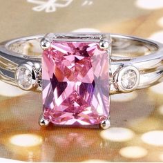 Beautiful Square - Cut 1.5ct Pink Sapphire Sterling Silver.925 Ring. Impressive Everyone W/ This Beauty! Item# .0200 Pink Diamond Ring In Sterling Silver, Sterling Silver Diamond Ring With Radiant Cut, Silver Radiant Cut Diamond Ring In Sterling Silver, Silver Radiant Cut Sterling Silver Diamond Ring, Silver Radiant Cut Ring With Accent Stones, Silver Diamond Ring With Radiant Cut And Accent Stones, Diamond Ring With Accent Stones In 14k White Gold, Silver Radiant Cut Diamond Ring With Accent Stones, 925 Ring