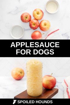 applesauce for dogs in a jar and on a cutting board