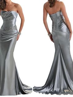 Mermaid / Trumpet Sparkle Wedding Guest Formal Evening Dress Strapless Sleeveless Sweep / Brush Train Satin with Crystals 2021 2021 - US $139.99 Silver Prom Dress, Wedding Guest Formal, Grey Prom Dress, Prom Dresses 2016, Strapless Evening Dress, Prom Dresses 2017, Evening Dresses Online, Cheap Evening Dresses, Backless Prom Dresses