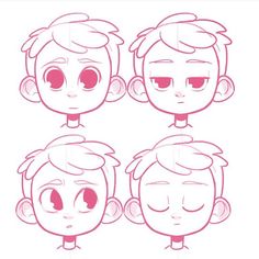 three cartoon faces with different expressions and haircuts, one in the process of being drawn