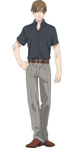 an anime character standing with his hands on his hips