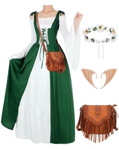 PRICES MAY VARY. Package Includes: you will receive 1 piece of renaissance dress, 1 pair of elf ears, 1 piece of fringe cross body bag and 1 piece of flower crown for girls, which are delicate and elegant, suitable for your cosplay usage Vintage Dress: the cosplay over dress features long flare sleeve, floor length, off shoulder and elastic waist; It has 2 wide flounces, an elastic neckline, witch sleeves, front strap, shoulder strap and back strap, which are comfortable to wear, and you can adj Stage Director, Irish Costume, Irish Costumes, Female Pirate Costume, Long Dress Plus Size, Medieval Woman, Communist Party, Over Dress, Free Movement