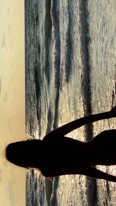 the silhouette of a person standing in front of an ice covered beach with waves crashing on it