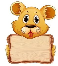 a cartoon mouse holding a wooden sign with his tongue hanging from it's mouth