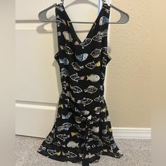 Nwot Fish Print Dress Size Medium With Waist Tie. Goth 60s, 60s Aesthetic, Wardrobe Black, Fish Print, Walker Boots, Pajama Shirt, Fit N Flare Dress, Rain And Snow Boots, Waist Tie