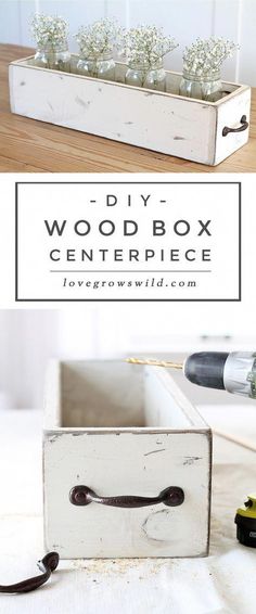 the diy wood box centerpiece is made from an old drawer