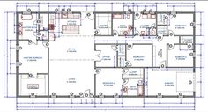 a blueprinted floor plan for a house with three rooms and two bathrooms,