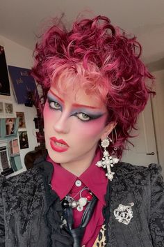 maximalist, maximalism, new romantic, new wave, creative, fun, colourful, color, and colorful, colour, bold, alt, alternative, grunge make up, trad goth, gothic, subculture, makeup, mua, editorial, new wave, romantic 80s, punk, self expression, art, artistic, artistry , aesthetic, avant garde, green eyes, red curls, curl, curly hair girl, mullet white blonde fringe, inspo, inspiration, eyeshadow, eyeliner, graphic liner, 80s red blush, blue pink eyeshadow, shadow pigment, inner corner, hooded eyes, cupids bow, lashes, red eyes brows brows #newwavemakeup #newromanticmakeup #makeupinspo #80smakeup New Wave Makeup 80s, 80s Punk Makeup, Pink Goth Makeup, New Wave Makeup, Maximalist Makeup, Self Expression Art, Wave Makeup, Eyeliner Graphic, 80’s Makeup