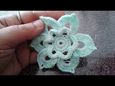 someone is holding a crocheted flower brooch