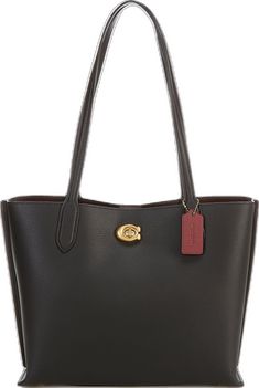 Luxury Bag With Gunmetal Hardware And Pebbled Leather, Elegant Pebbled Leather Bag With Turn-lock Closure, Coach Leather Shoulder Bag With Magnetic Closure, Coach Bags With Magnetic Closure For Office, Black Pebbled Leather Bag With Gunmetal Hardware, Coach Willow, Black Leather Tote Bag, Black And Brass, Dillard's