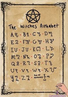 the witches alphabet is written on parchment paper