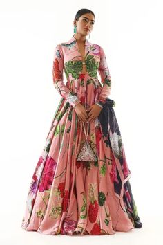 Shop for Mahima Mahajan Pink Satin Organza Blossom Print Anarkali With Dupatta for Women Online at Aza Fashions Stylish Indian Outfits, Mahima Mahajan, Anarkali With Dupatta, Lehenga Style Saree, Indian Bridesmaid Dresses, Pink Anarkali, Printed Anarkali, Printed Dupatta, Blossom Print