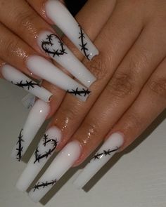 Easy Long Nail Designs, Square Acrylic Nails Black, Black And White Stiletto Nails, Stiletto Acrylic Nails, Halloween Acrylic Nails, Nails Stiletto, Subtle Nails, Grunge Nails