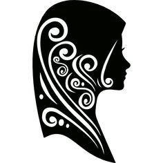 the silhouette of a woman's head with swirls on it