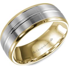 CrownRing Men's Wedding Band - Brushed Two-Tone Band with Polished Groove Detailing in 14K White Gold and Yellow Gold - 8mm Width from the Classic Collection Mens Wedding Bands White Gold, Classic Wedding Band, Jewelry Appraisal, Crown Ring, Mens Band, Womens Wedding Bands, Classic Wedding, Mens Wedding Bands, Wedding Classic