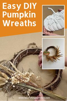 Easy DIY Pumpkin Wreaths Diy Pumpkin Wreath, Pumpkin Wreath Diy, Faux Pumpkins, Diy Pumpkin, Pumpkin Wreath, Can Crafts, Fall Home