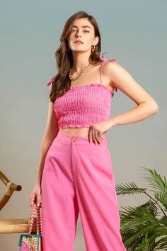 stretchy, true to size fit adjustable tie straps fully smocked bustier straight neckline cropped in length 49% rayon 34% polyester 17% spandex hand wash cold, air dry Straight Neckline, Cute Spring, Spring Tops, Midi Maxi Dress, Dress Jewelry, Cold Air, Tie Top, Linen Top, Golden Hour