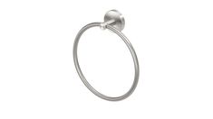 a stainless steel towel ring on a white background with clippings for the handle