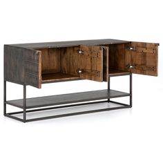 the sideboard is made out of wood and metal