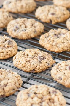 chocolate chip cookies cooling on a rack in an oven, ready to be baked into the oven