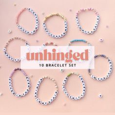 the unhinged bracelet set is on display with beads and confetti around it